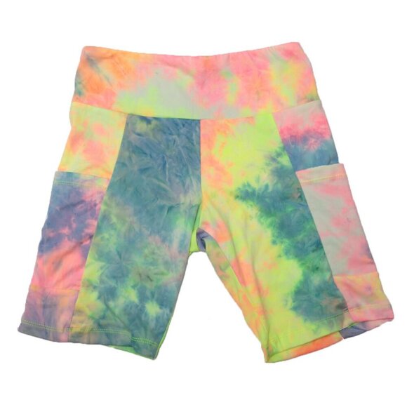 SWS Essentials Tie Dye Biker Shorts Stretch Pockets Neon Pastels Pink Blue Green - Picture 1 of 4